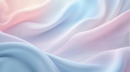 Poster - soft, ethereal scene with flowing, translucent fabric in shades of pastel pink, blue, and white. The fabric appears to be gently billowing and floating, creating a dreamy atmosphere.