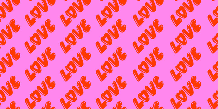 Valentines day seamless pattern with word Love. Background with Love lettering