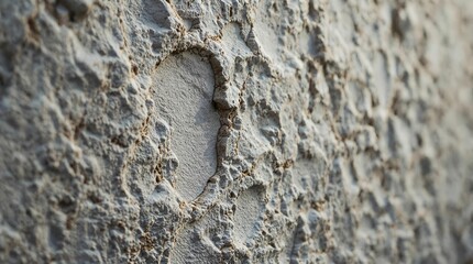 Poster - close-up of a textured wall with a single footprint embedded in the concrete, surrounded by the rough, uneven surface.