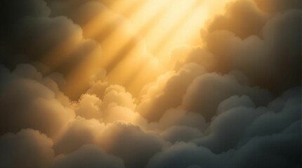 Poster - The image depicts a mesmerizing sunset with sun rays piercing through the dense clouds.