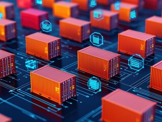 Poster - Container logistics management optimizing supply chain technology digital environment data visualization