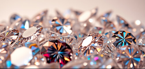Poster - Scattered gemstones display intricate cuts and facets, reflecting light in a dazzling array of colors. The arrangement creates a luxurious and captivating visual experience