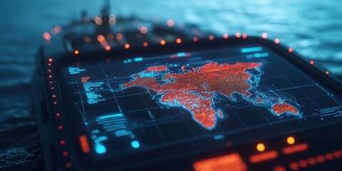 Poster - Navigating global data insights ocean vessel digital map interface maritime environment aerial view technology