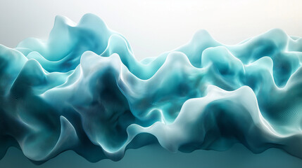 Fototapete - Abstract flowing digital waves with a 3D effect in shades of teal, blue, and white. The design mimics fluidity and data movement in a futuristic style.