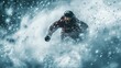 © DailyStock - Man Snowboarding Fast in Snow with Cinematic Motion Blur and Epic Feel, Winter Landscape on Snowy Mountain for Winter Sports Banner or Poster