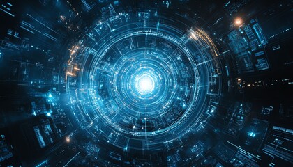 Poster - Blue abstract background showcasing a mesmerizing fusion of futuristic technology elements