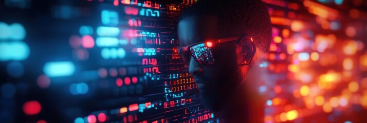 Poster - AI Cyber Security Analyst Abstract Illustration featuring African American Woman in Technology