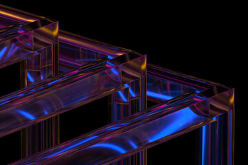 Abstract geometric shapes with neon lighting in futuristic design. 3d render