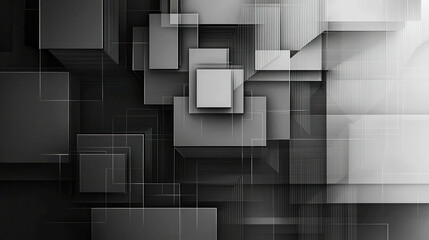 Poster - Monochrome Abstract Geometric Design with Overlapping Squares in Dynamic Layout