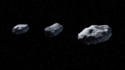 Wall Mural - Three asteroids drifting in the dark expanse of space against a starry background.