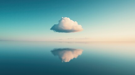 Wall Mural - A single cloud reflecting on calm water during sunset.