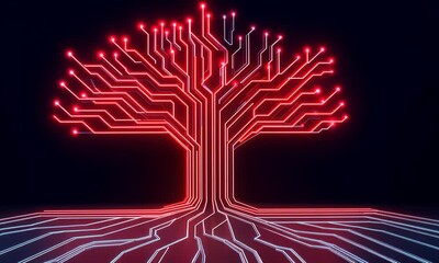 Sticker - Digital Tree of Connections: A Glowing Circuitry Tree