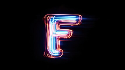 Fototapete - Neon Letter F Illuminated in Blue and Red Long Exposure against Black Background Creative Light Art for Modern Designs