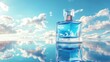 © ArtificialHorizons - Elegant perfume bottle on reflective surface against a serene blue sky with fluffy clouds creating a dreamy atmosphere for luxury branding