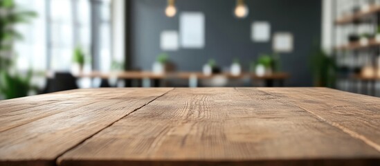 Poster - Rustic wooden table surface with soft focus background perfect for interior design displays and enhancing natural aesthetics