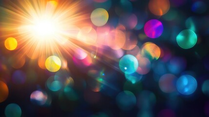 Poster - Colorful abstract bokeh background with lens flare effects creating vibrant light patterns and a dreamy atmosphere.