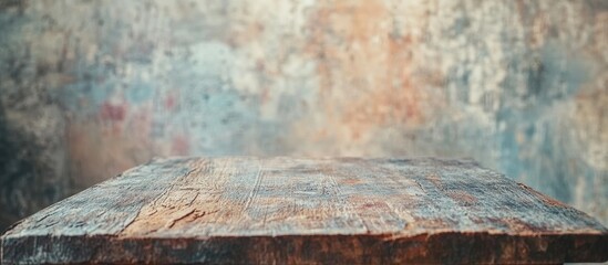 Poster - Weathered wooden tabletop with grunge finish ideal for product display in culinary or interior photography setting.