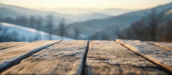 Poster - Rustic wooden table surface in soft focus background perfect for interior design and natural aesthetic concepts