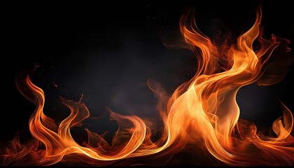 Leinwandbilder - Fire flames background. Vibrant orange flame with black background. 