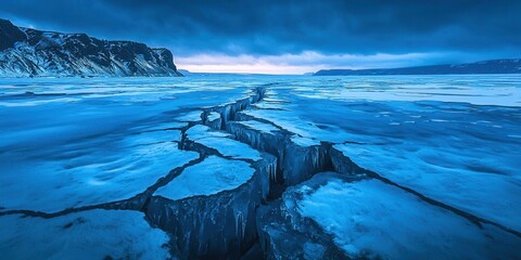 Poster - Large crack in the ice of a frozen lake