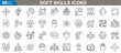 © Kashif - Soft skills icons set. Related communication, teamwork, adaptability, problem-solving and more symbols. simple line vector illustration.