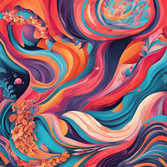 Poster - A captivating abstract design featuring vibrant swirls of pink, orange, and turquoise, creating a dynamic and energetic visual perfect for modern art and decor.