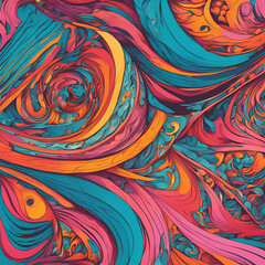 Poster - A vibrant abstract pattern featuring swirling colors of pink, orange, and turquoise, perfect for backgrounds, textiles, and modern art projects.