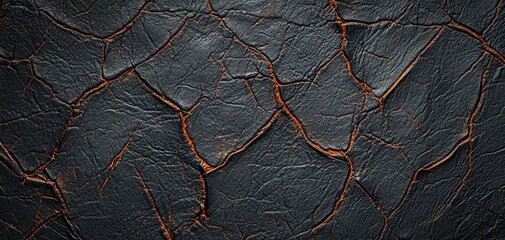 Poster - Close-up of textured surface with cracked design and rustic details in dark tones.