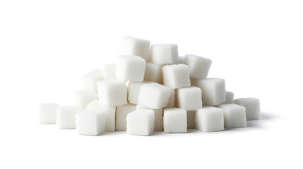 Wall Mural - side view on one single refined sugar cubes pile heap isolated on white background