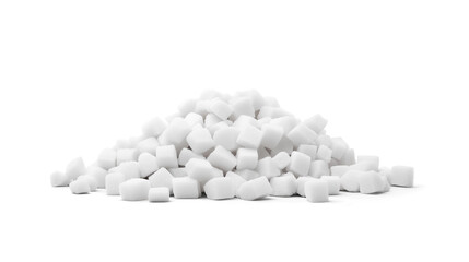 Wall Mural - side view on one single refined sugar cubes pile heap isolated on white background