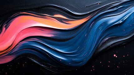 Abstract blue pink black colors wave on black background, grainy texture effect, retro banner poster cover design, Generative AI