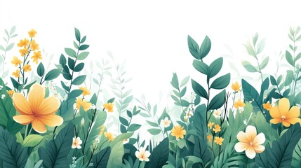  Lush green foliage and yellow flowers border.