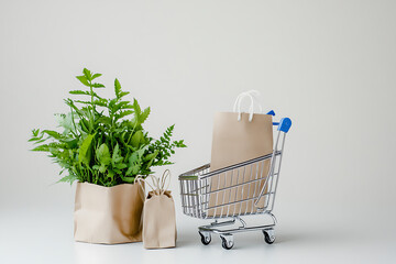 Wall Mural - Eco-Friendly Shopping with Paper Bags and Plants