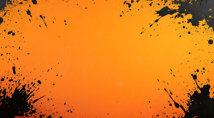 Aufkleber - Black ink splashes on an orange background with a vibrant messy pattern
