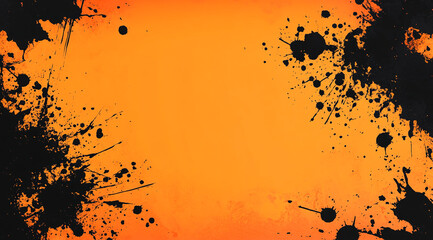 Aufkleber - Black paint splatters on an orange background creating an abstract design