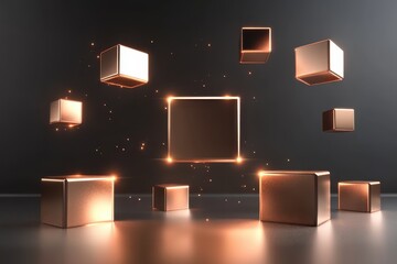 Poster - Floating metallic cubes assemble in a captivating display of light and shadows in a modern digital environment. Generative AI