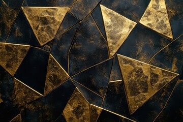 Poster - Intricate geometric patterns of gold and dark hues create a striking visual tapestry full of depth and texture. Generative AI