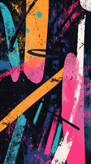 Aufkleber - Abstract colorful graffiti wall art with vibrant strokes and shapes on a dark background