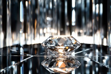 Poster - Sparkling diamond reflects light in an elegant setting, showcasing its brilliance and intricate craftsmanship. Generative AI