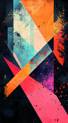 Aufkleber - Abstract colorful geometric graffiti with vibrant shapes and paint splashes on dark background