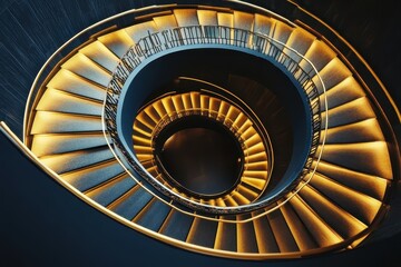 Poster - Spiral staircase illuminated by warm lighting creates a stunning visual effect in a modern interior design concept. Generative AI