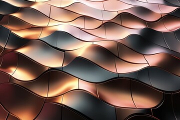 Poster - Flowing design of metallic waves showcasing shimmering reflections and contrasts in a modern abstract composition. Generative AI