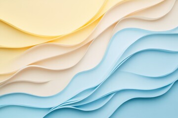 Poster - Layered waves of pastel colors evoke a serene landscape reminiscent of soft ocean tides in mid-morning light. Generative AI