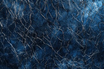 Poster - Dark, textured surface adorned with intricate, web-like patterns suggesting mystery and depth in a captivating blue hue. Generative AI