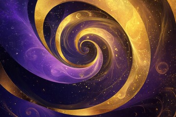 Poster - Swirling patterns of gold and purple create a mesmerizing cosmic vortex inviting exploration and imagination. Generative AI