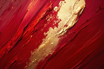 Poster - Rich red and shimmering gold abstract artwork intertwines to evoke passion and elegance, creating a captivating visual experience. Generative AI
