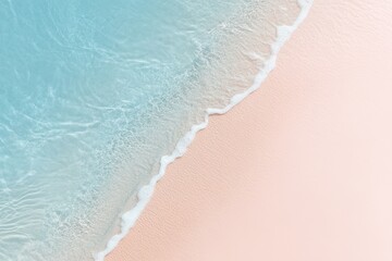  Serenity at the shore where gentle waves kiss a soft pink sand beach under a bright sunny sky. Generative AI