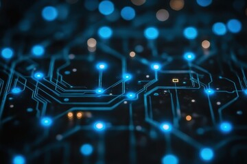 Poster - Brilliant networks of light illuminate the intricate pathways of a circuit board. Generative AI