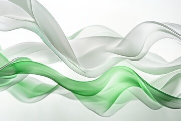 Poster - Beautiful abstract waves in green and white flowing gracefully across a light background create serene harmony. Generative AI