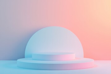 Poster - Elegant display platform with a gradient glow enhancing artistic arrangements in a minimalist setting. Generative AI